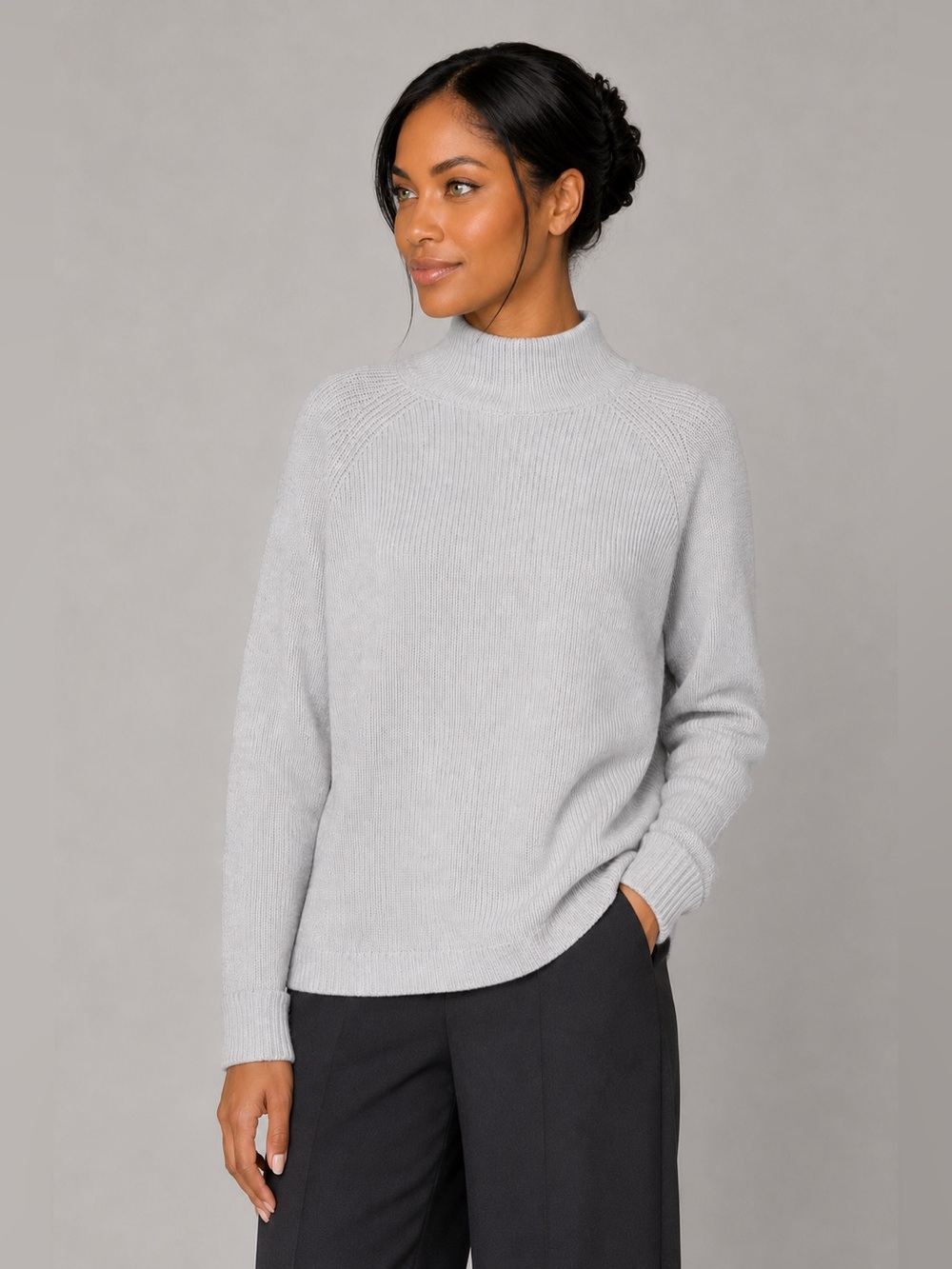 Eileen Fisher Merino Wool Mock Turtleneck Gray Minimalist Capsule Sweater Size M